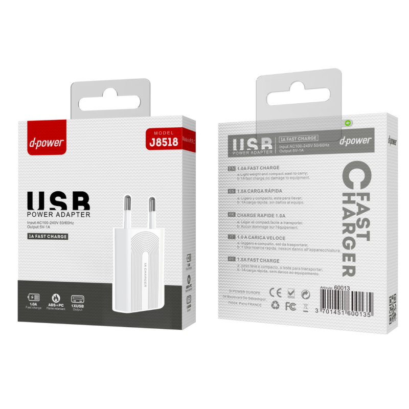 Adaptateur Secteur USB - D-power J8518 - Blanc — D-power · Smarty Paris 18e